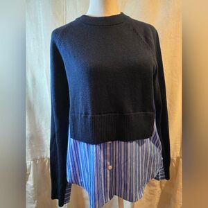 Tanya Taylor Navy Sweater with Blue Striped Detail